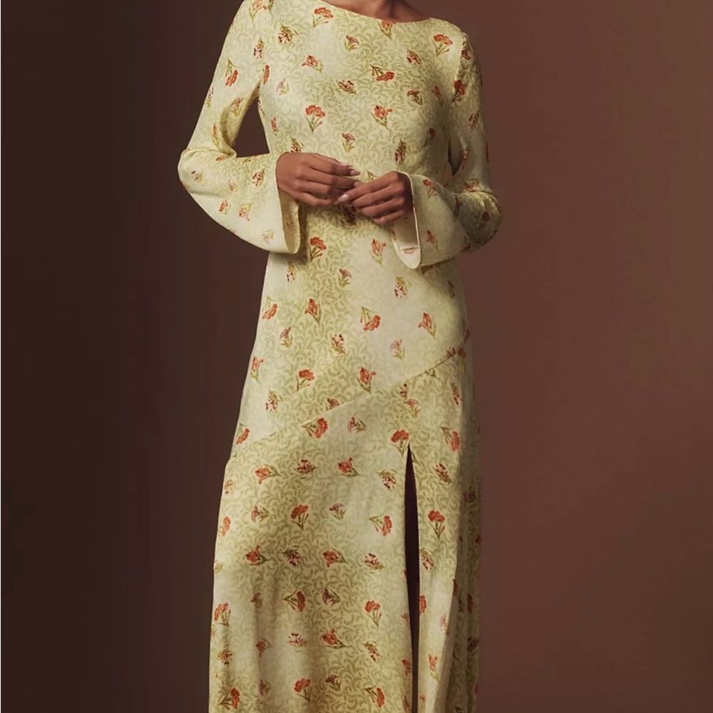 BHLDN DANI LONG-SLEEVE OPEN-BACK FIT & FLARE MAXI DRESS
